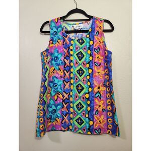 Vintage Floral Geometric Tank Top Womens Size‎ Medium Sunny Sport